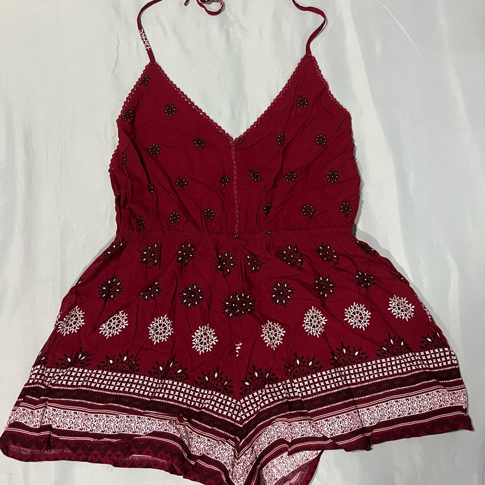 Brand New Red Halter Tie Open Back Romper